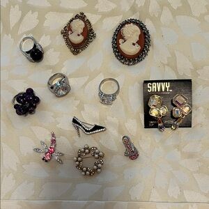 Miscellaneous rings, pins, clip earrings